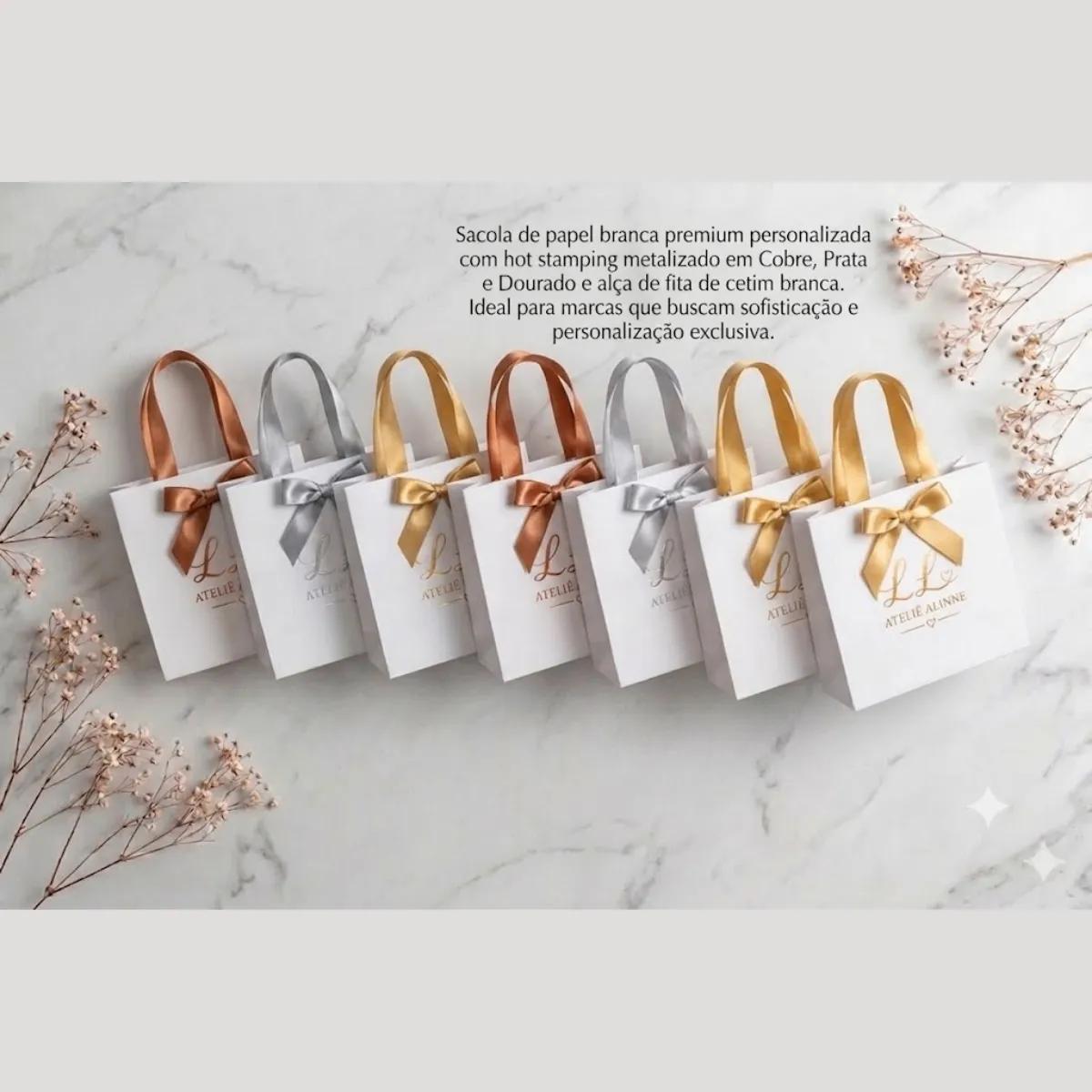 Sacola de Papel Branca Personalizada – Metalizada Hot Stamping - Imagem 1